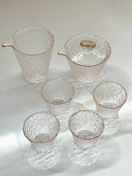Golden trim glass gaiwan tea set