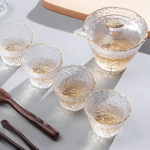 Golden trim glass gaiwan tea set