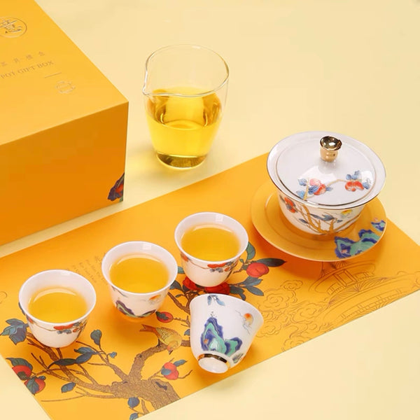 Golden tree gaiwan tea set