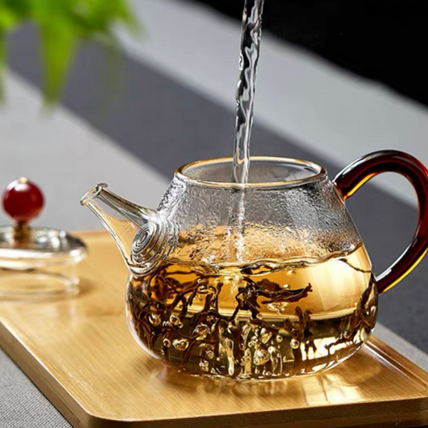 Glass Tea Pot With Amber Handle