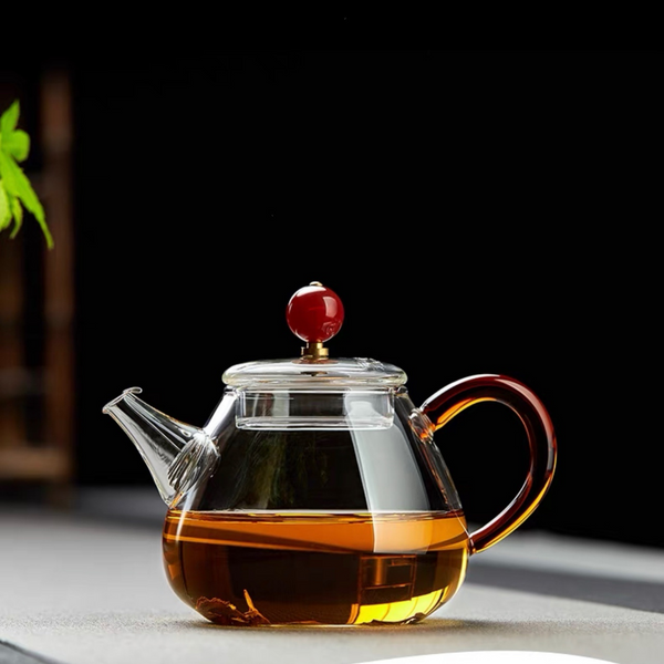 Glass Tea Pot With Amber Handle